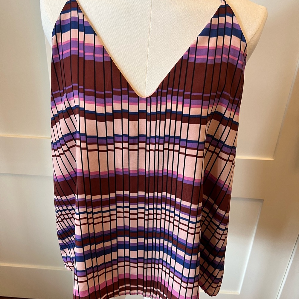 Tyche Multicolor Geometric Pattern V Neck Blouse- Size Medium